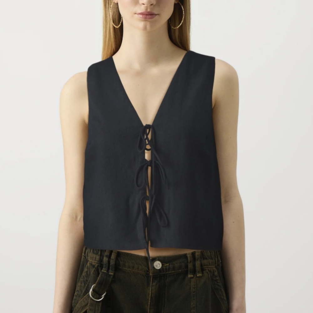 Abercrombie & Fitch Large Black Linen Tie Front Vest